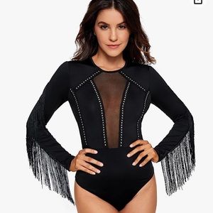 Sweaty Rocks L/S Fringe Sheer Mesh Bodysuit